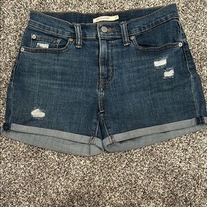 Levi's Blue Jean Shorts with Rolled Hem and Distressed Details